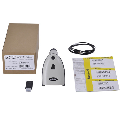 Беспроводной сканер штрих-кода MERTECH CL-2210 BLE Dongle P2D USB White с зарядно-коммуникационной подставкой Cradle